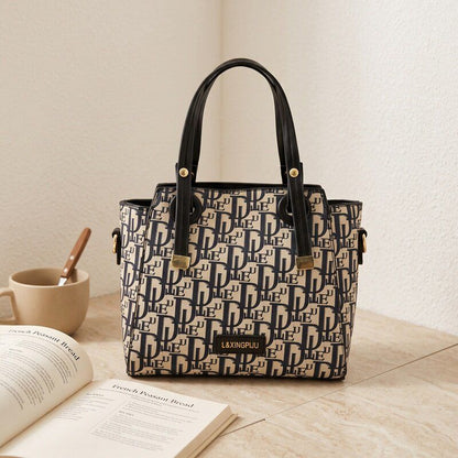 Large-Capacity Retro Printed Commuter Handbag