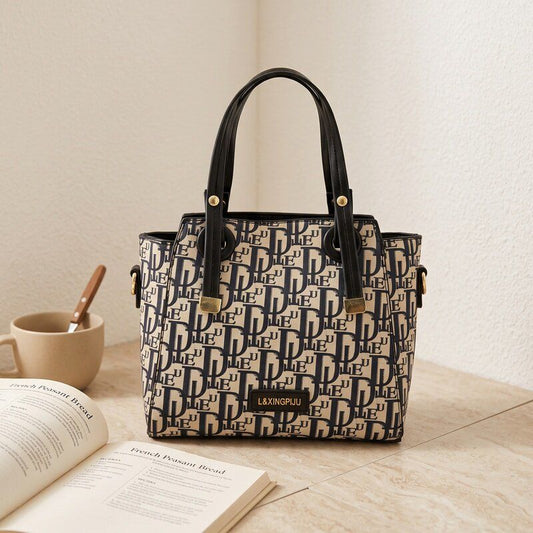 Large-Capacity Retro Printed Commuter Handbag
