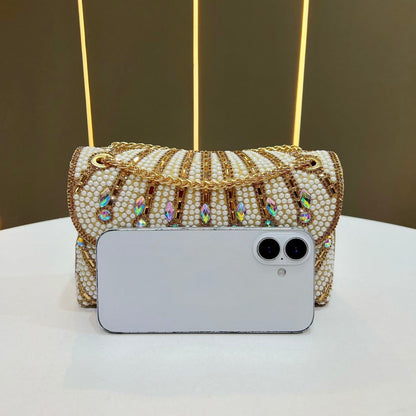 Pearl & Crystal Teardrop-Pattern Clutch