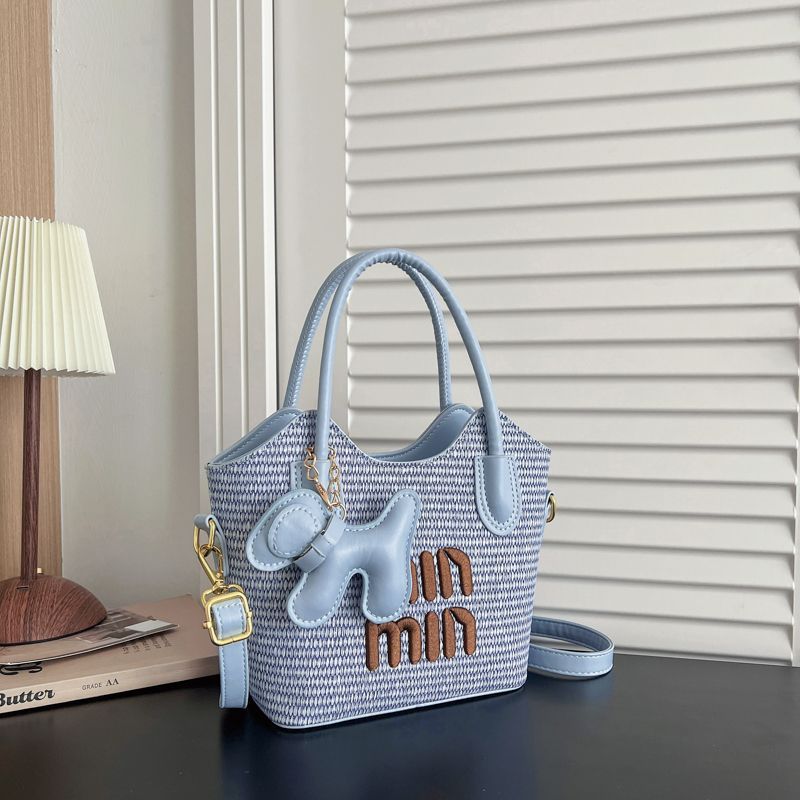 Woven Top-Handle Commuter Bucket Bag
