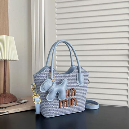 Woven Top-Handle Commuter Bucket Bag