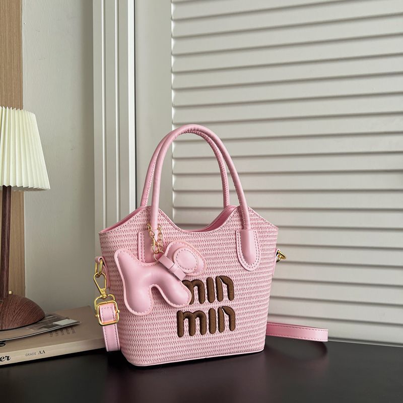 Woven Top-Handle Commuter Bucket Bag