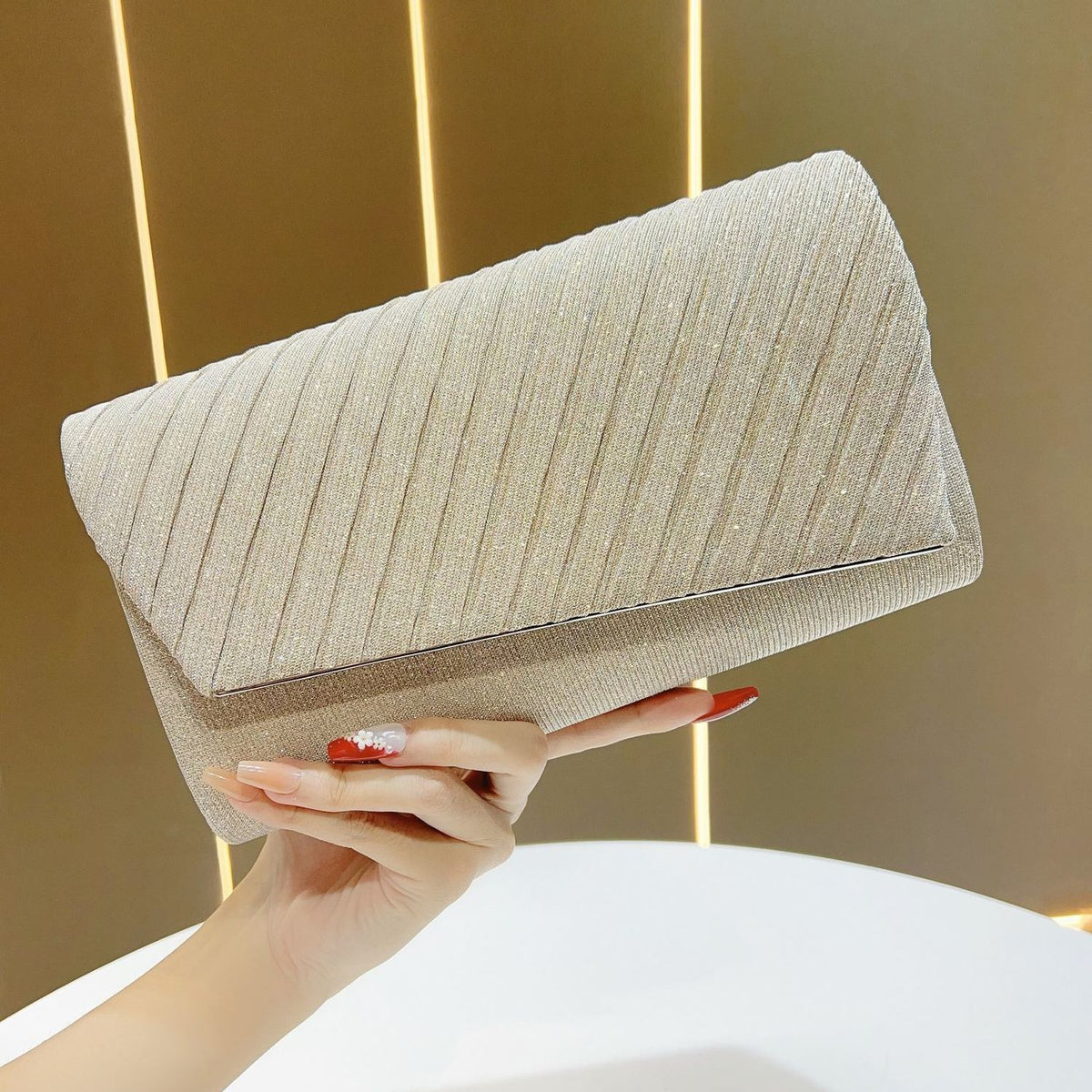 Shimmering Pleated Envelope Clutch