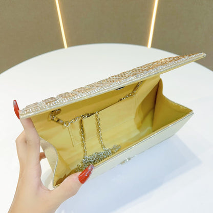 Grid-Pattern Rhinestone Evening Clutch