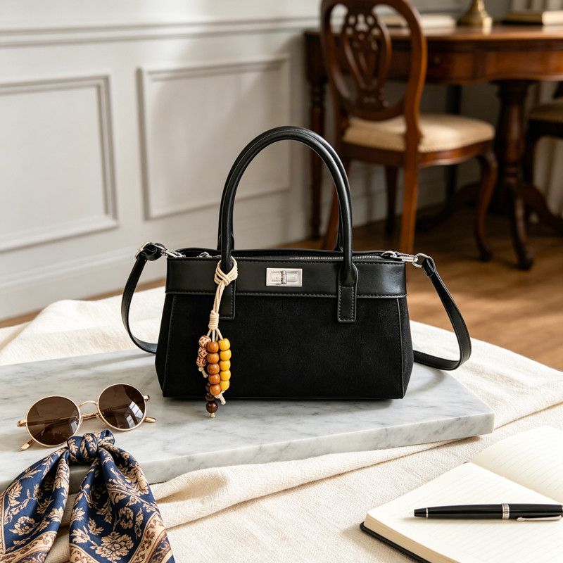 Retro Colorblock Underarm Bag With Beaded Charm