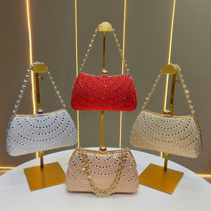 Scalloped Rhinestone Chain Evening Clutch