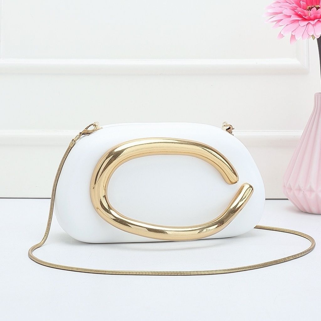 Retro Metal-Accent Evening Clutch With Chain Strap