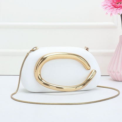 Retro Metal-Accent Evening Clutch With Chain Strap