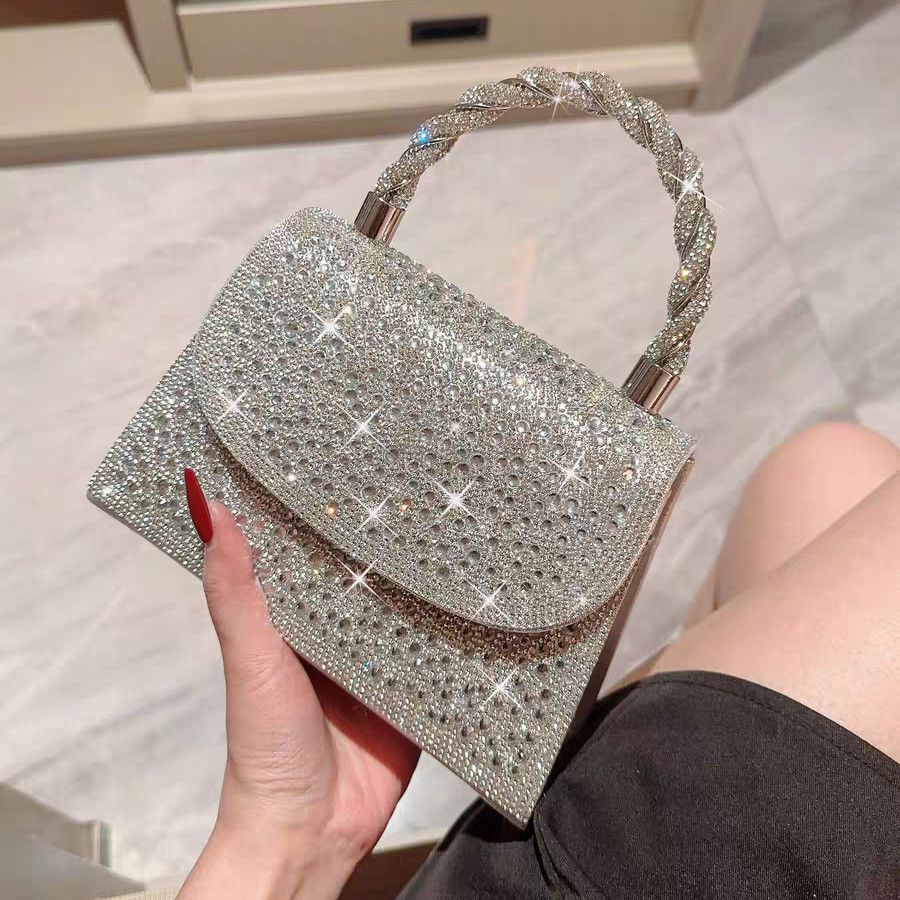 Rhinestone Flap Top-Handle Evening Bag