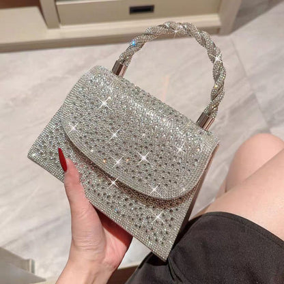 Rhinestone Flap Top-Handle Evening Bag