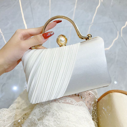 Pleated Pearl-Clasp Evening Handbag