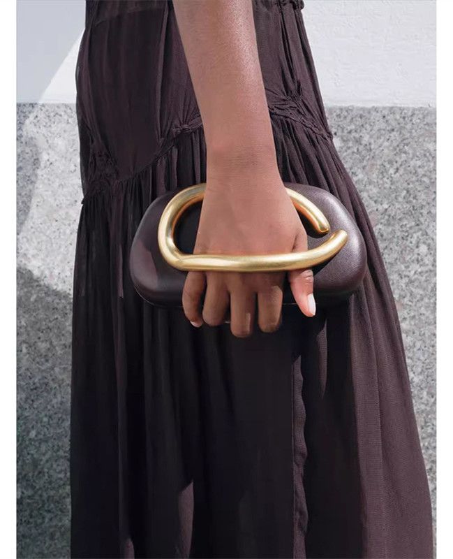 Retro Metal-Accent Evening Clutch With Chain Strap