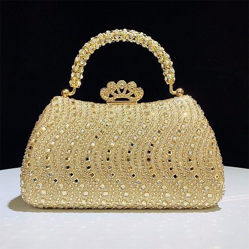 Wavy Rhinestone Crown-Clasp Evening Bag