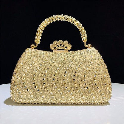 Wavy Rhinestone Crown-Clasp Evening Bag