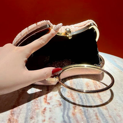 Spiral Beaded Ring-Handle Evening Bag
