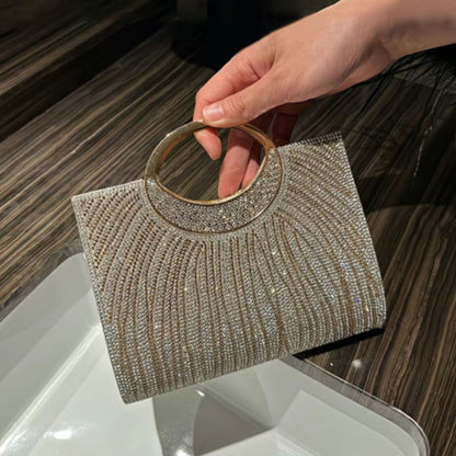 Wavy Rhinestone Ring-Handle Handbag