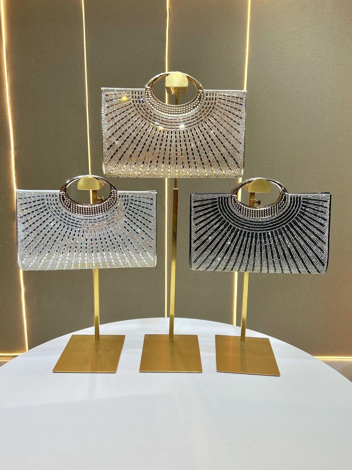 Sunburst Rhinestone Ring-Handle Evening Bag
