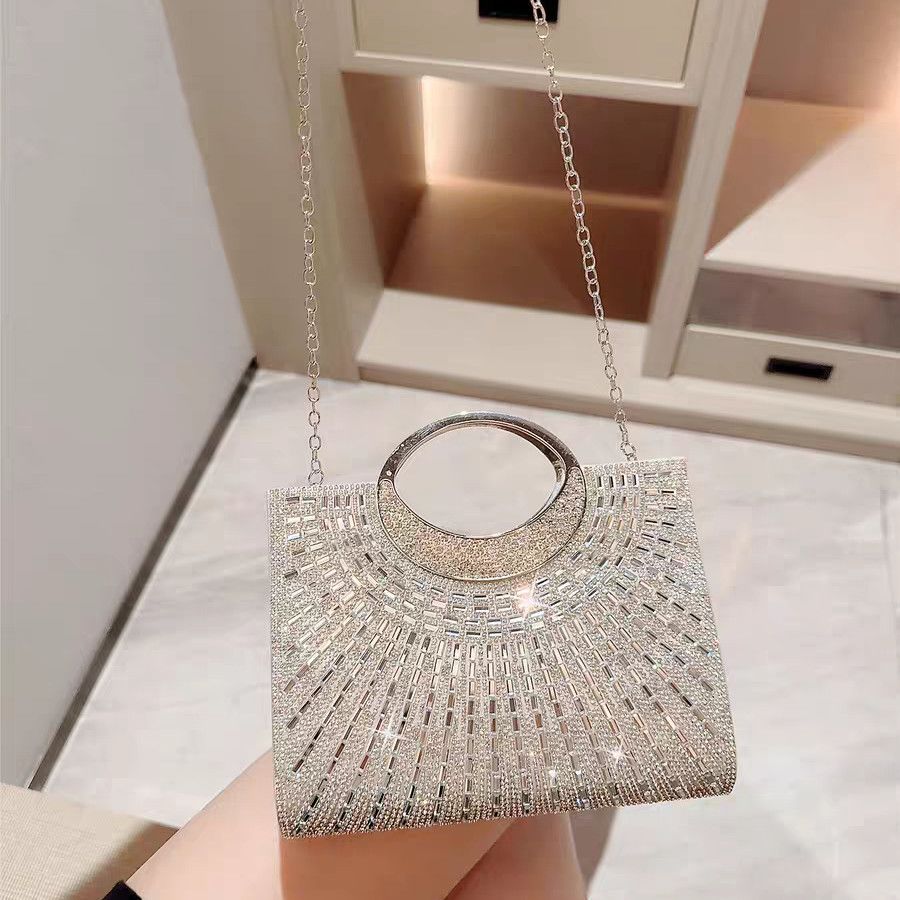 Sunburst Rhinestone Ring-Handle Evening Handbag