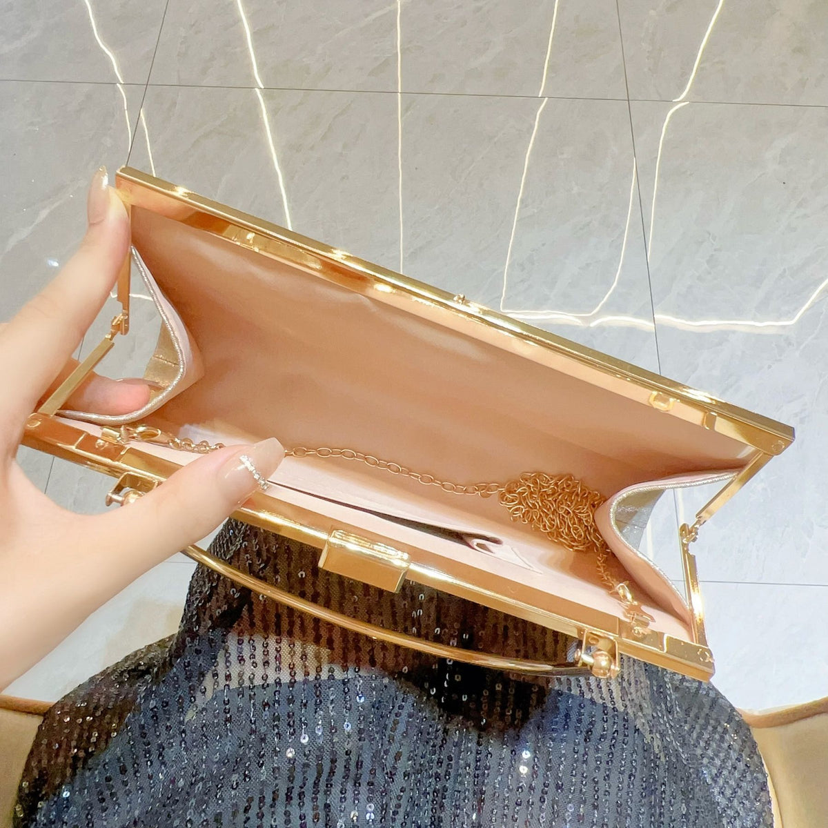Pleated Metal-Handle Evening Bag