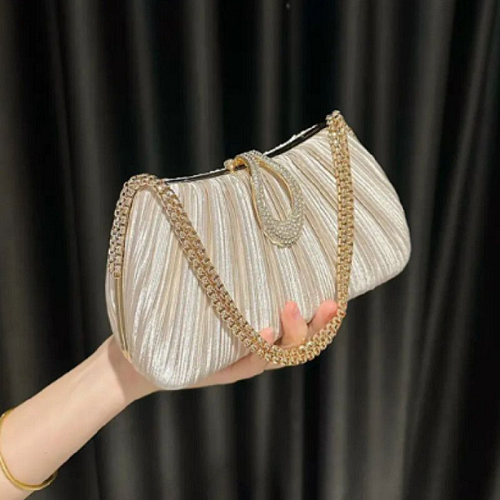 Pleated Satin Teardrop-Accent Handbag