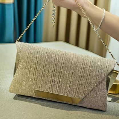 Pleated Glitter Bar-Accent Clutch