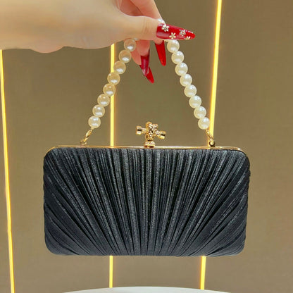 Pleated Satin Teardrop-Accent Evening Bag