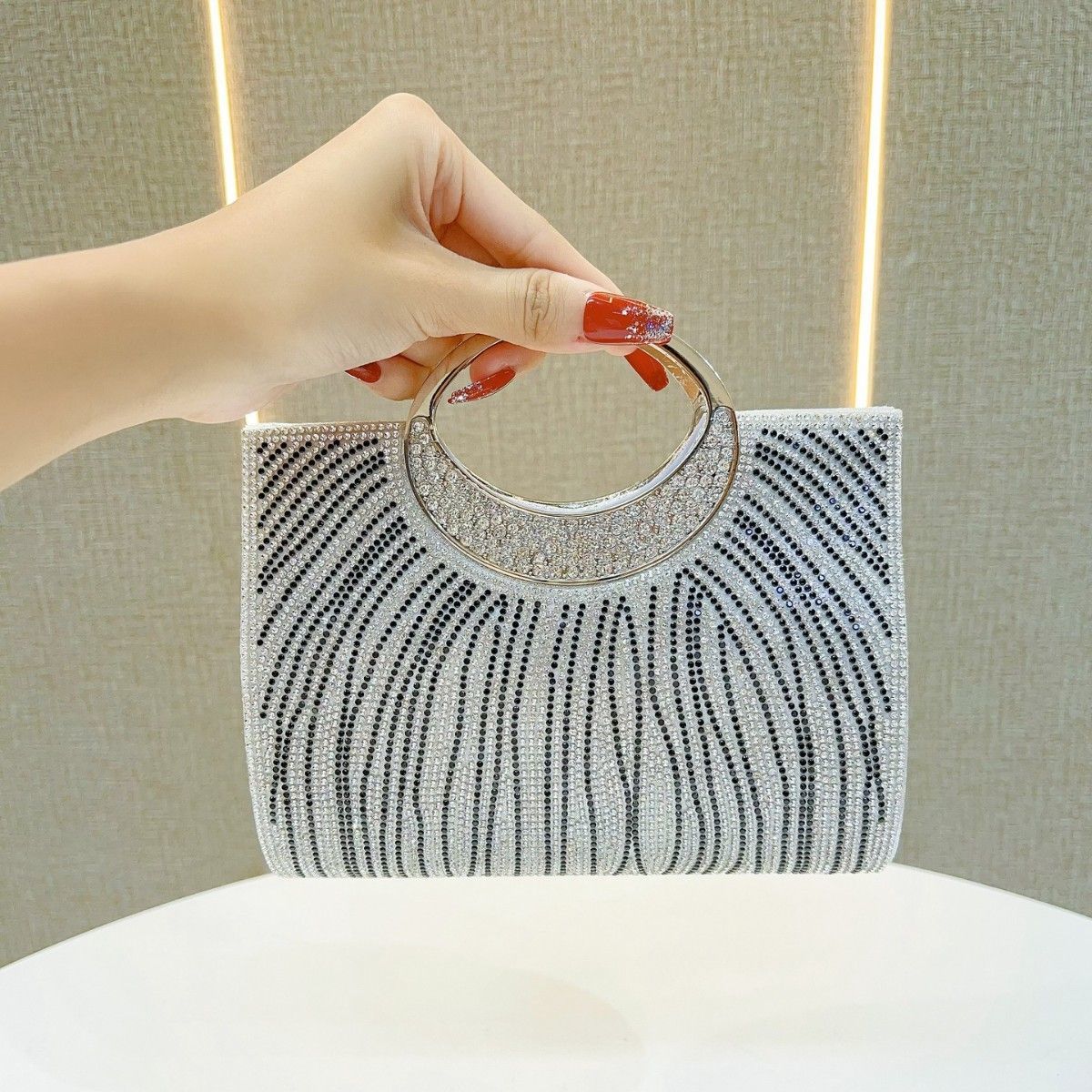 Sparkling Ring-Handle Evening Handbag