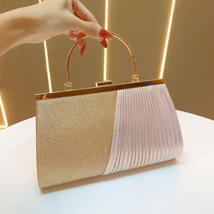 Pleated Metal-Handle Evening Bag