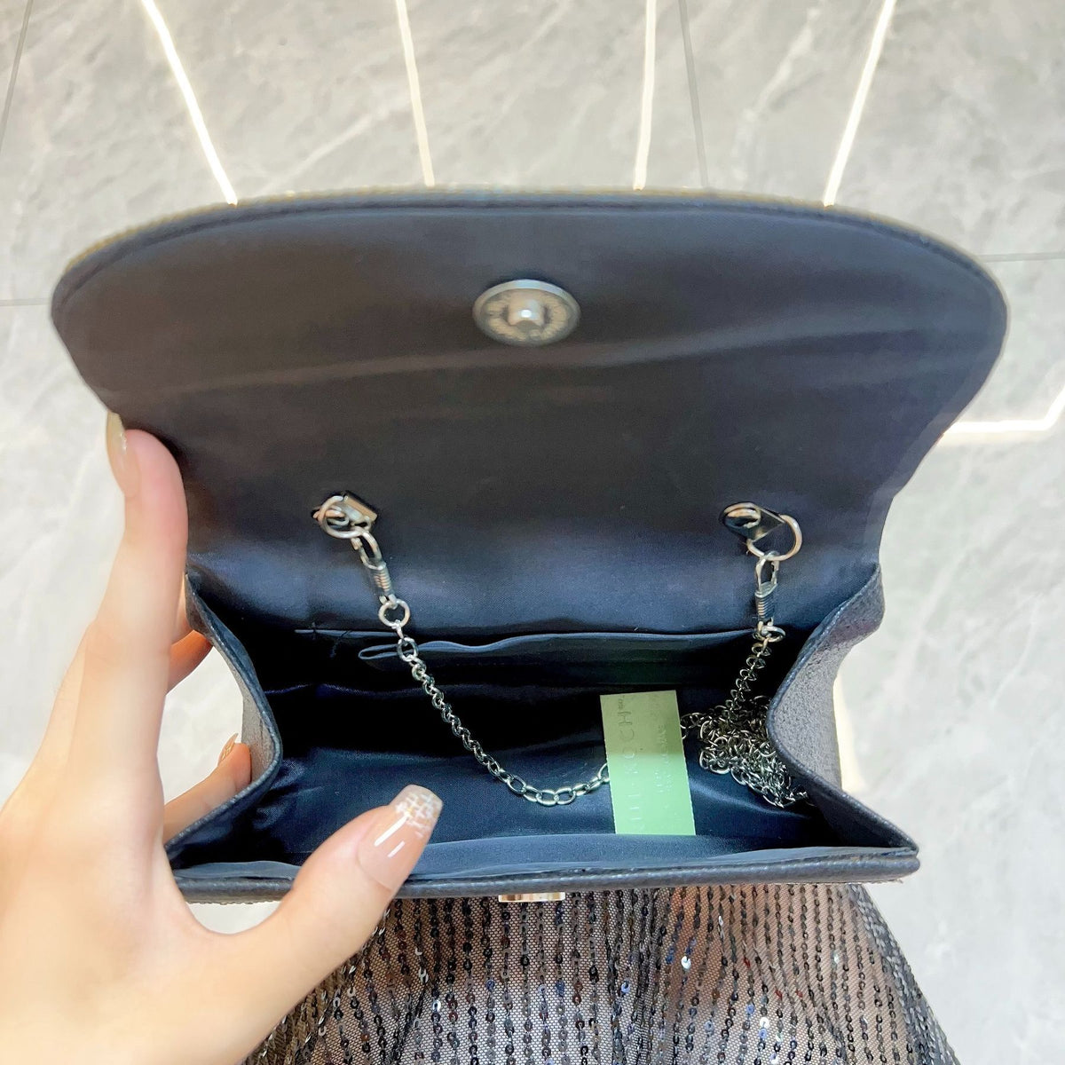 Rhinestone Flap Top-Handle Evening Bag