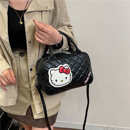 Kitty-Print Diamond-Quilted Crossbody Bag