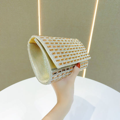 Grid-Pattern Rhinestone Evening Clutch