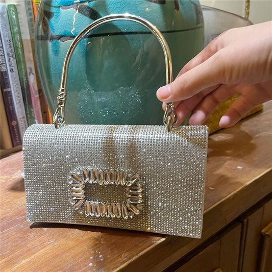 Rhinestone Buckle-Detail Box Clutch
