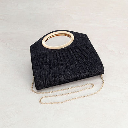 Pleated Oval-Handle Evening Clutch