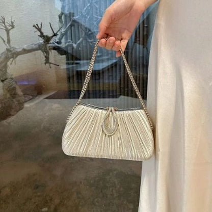 Pleated Satin Teardrop-Accent Handbag