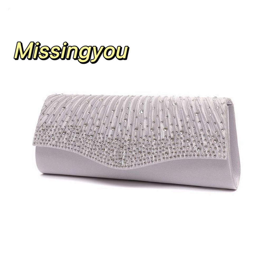Pleated Glitter Envelope Clutch