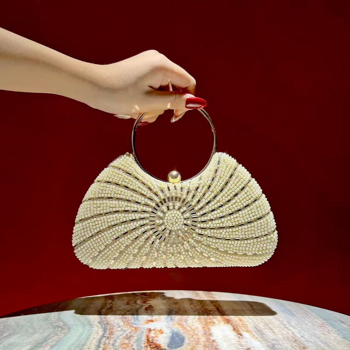 Spiral Beaded Ring-Handle Clutch