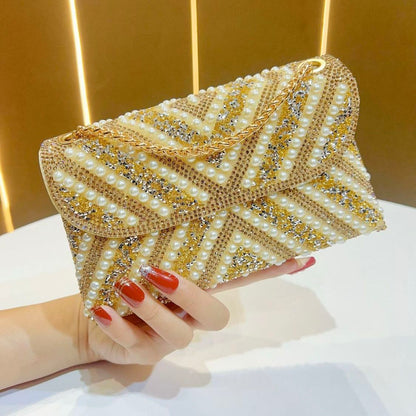 Pearl & Rhinestone Twist-Flap Clutch