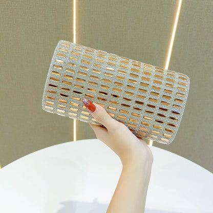Grid-Pattern Rhinestone Box Clutch