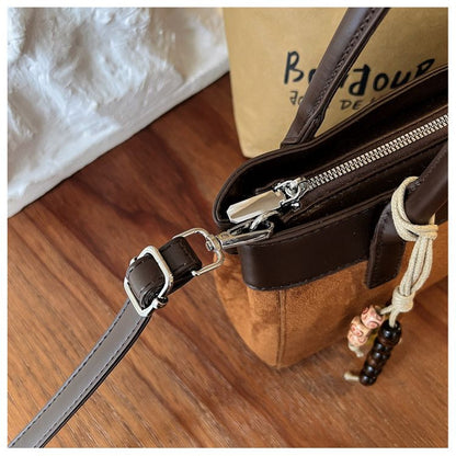 Retro Colorblock Underarm Bag With Beaded Charm