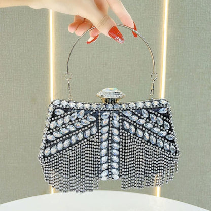 Crystal Tassel Top-Handle Evening Bag