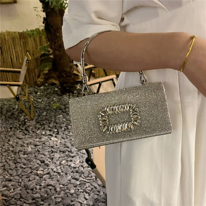 Rhinestone Buckle-Detail Box Clutch