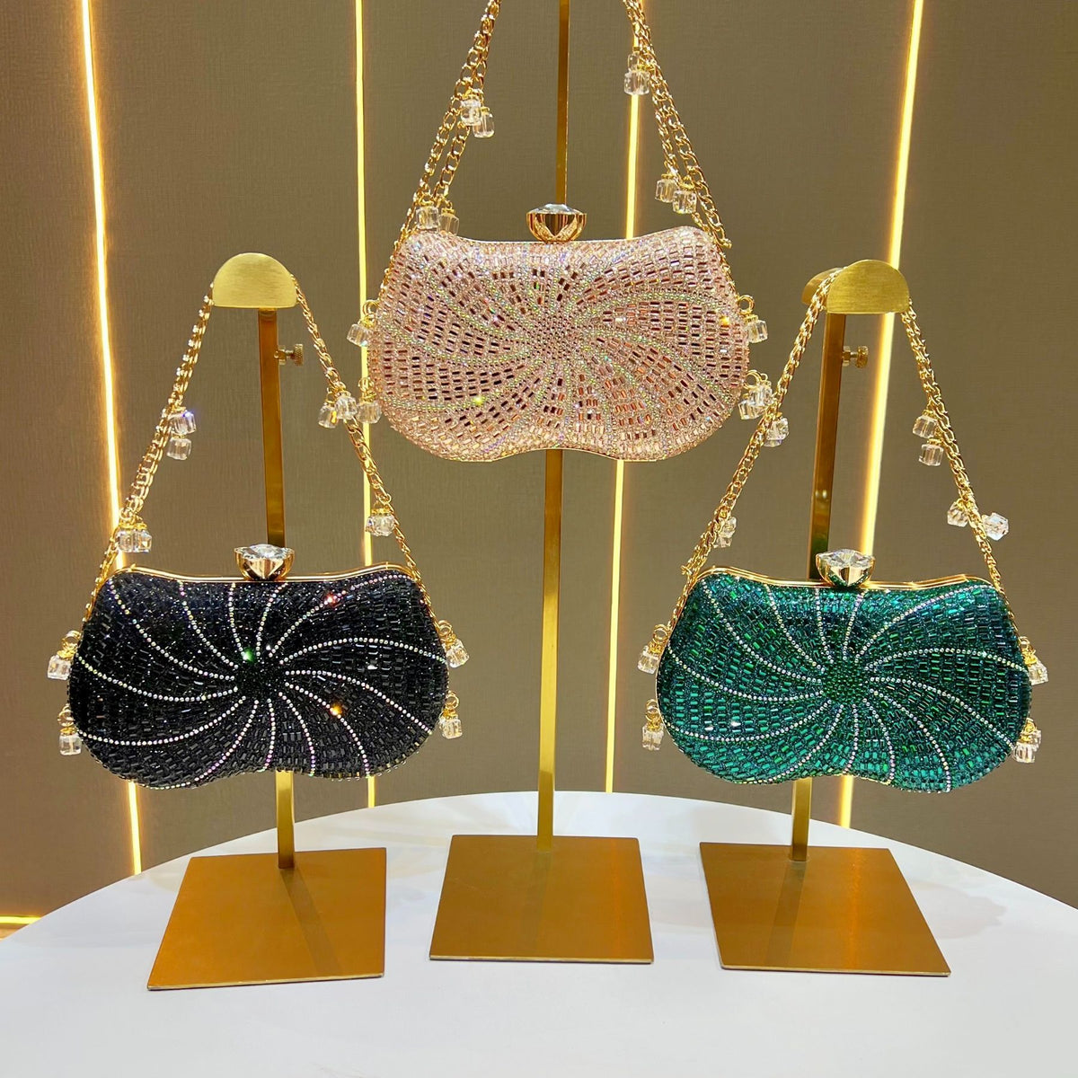 Spiral Rhinestone Chain Evening Bag