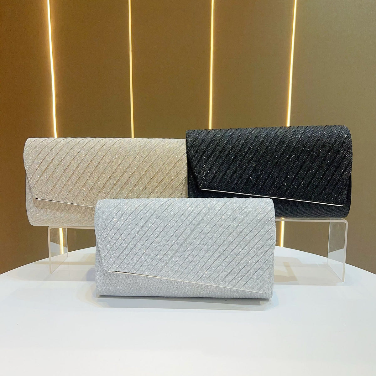 Shimmering Pleated Envelope Clutch