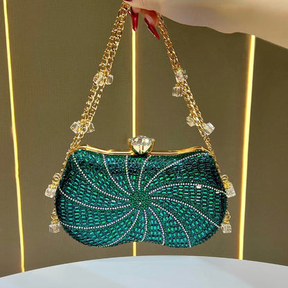 Spiral Rhinestone Chain Evening Bag