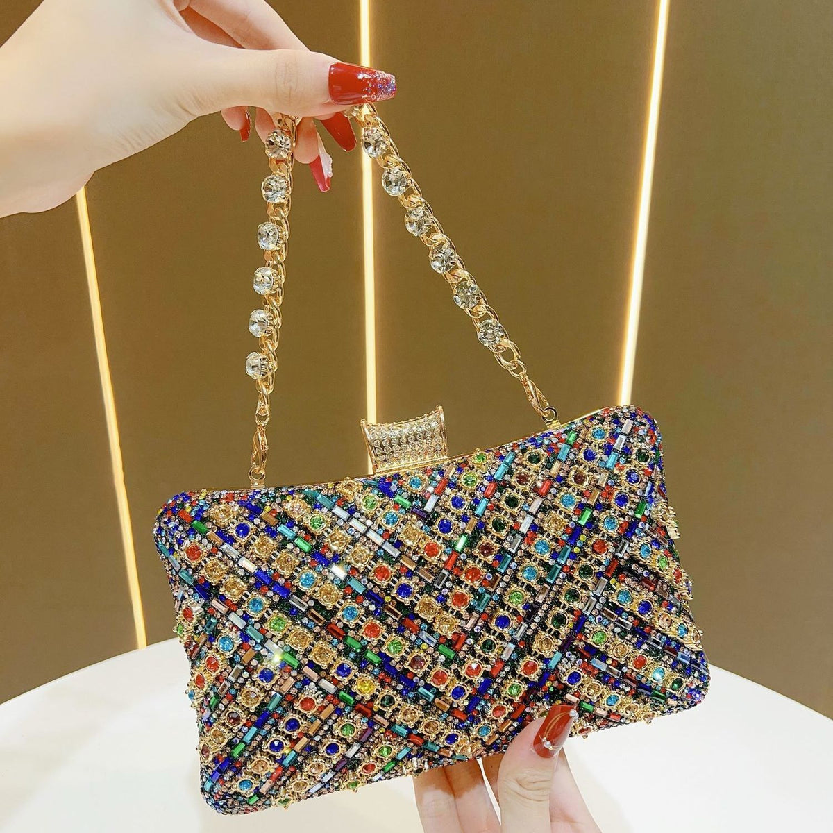Multicolor Crystal Crossbody Evening Bag