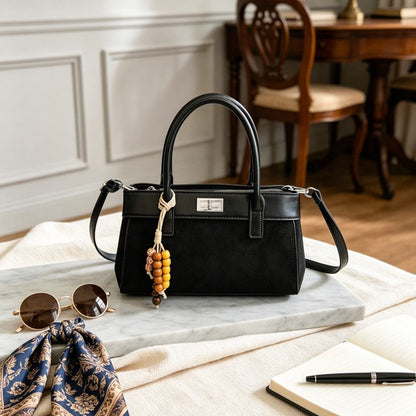 Retro Colorblock Underarm Bag With Beaded Charm