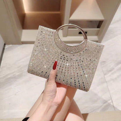 Sunburst Rhinestone Ring-Handle Evening Handbag