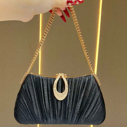 Pleated Satin Teardrop-Accent Evening Bag