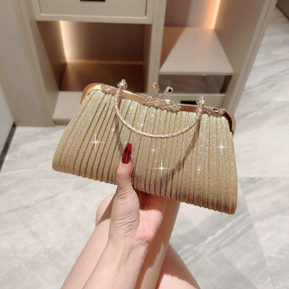 Mini Pleated Rhinestone Top-Handle Bag