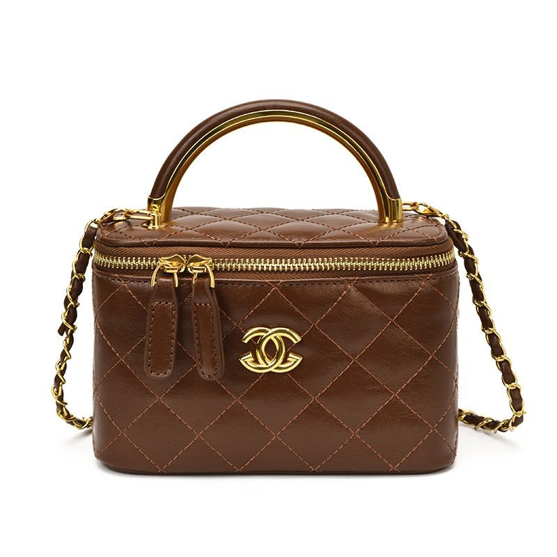 Classic Brown Diamond-Quilted Chain Bag